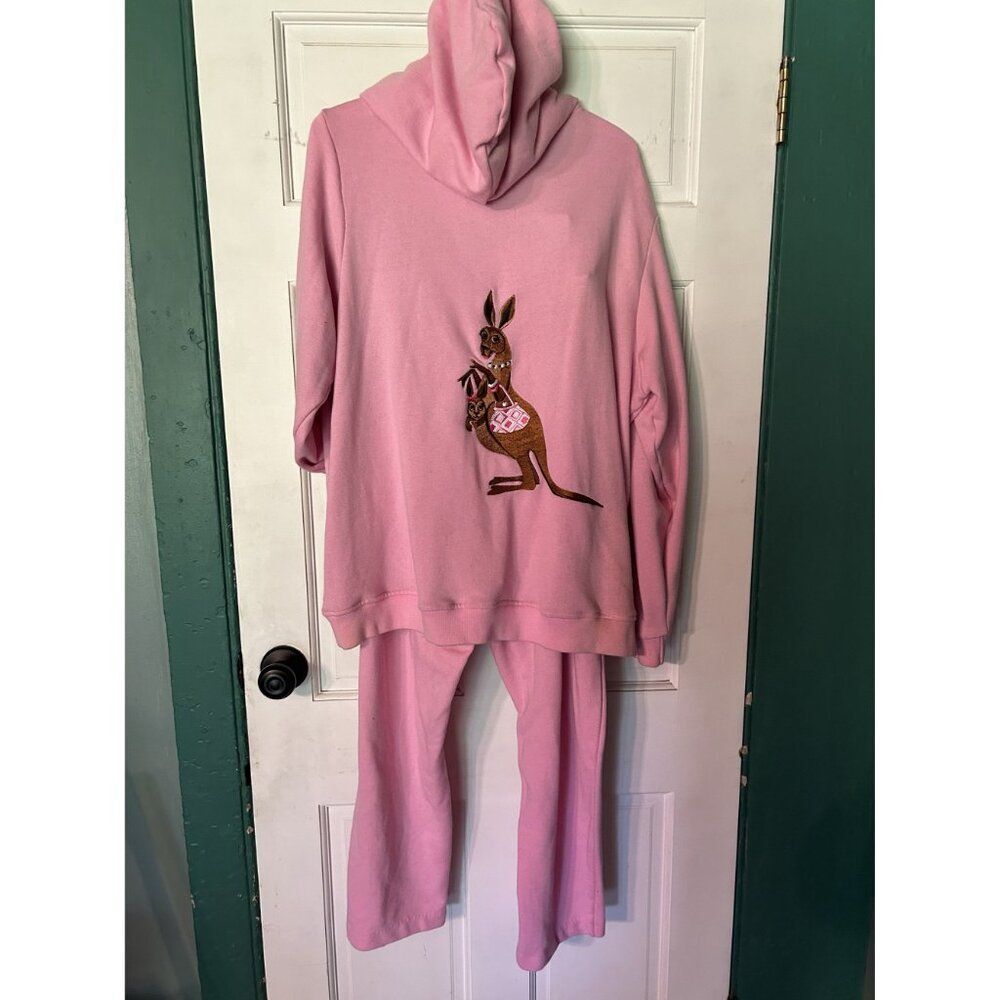 Bob Mackie Wearable Art Pink Kangaroo Hoodie & Pants Set 1X - Picture 3 of 6